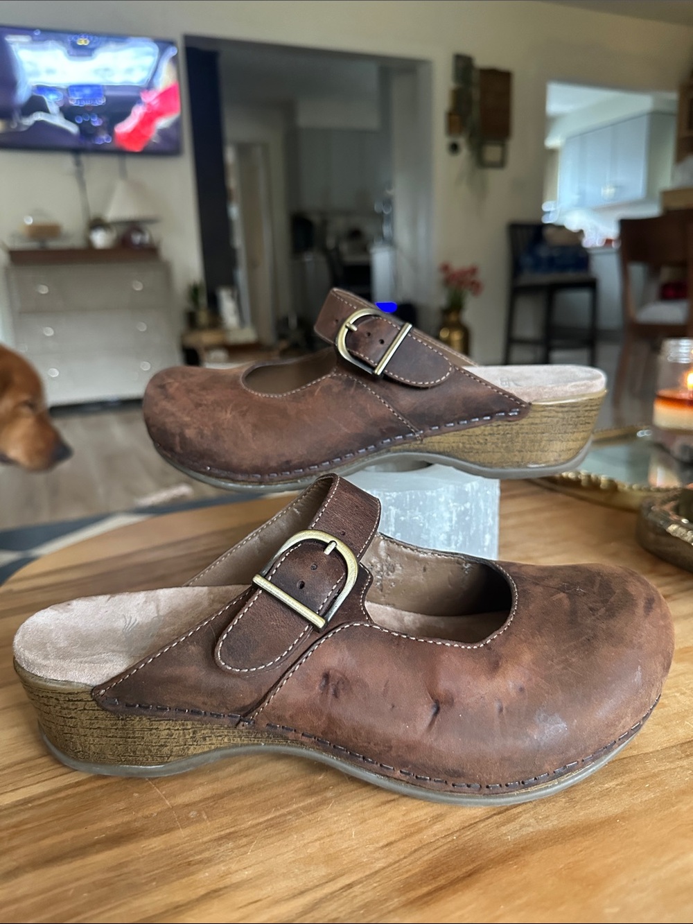 Dansko Brown Leather Mary Jane Clog with Buckle. Size 39